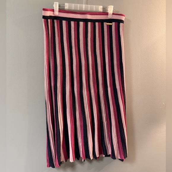 Michael Michael Kors Ribbed Knit Midi Skirt – Pink Stripe | Size L - Picture 2 of 7
